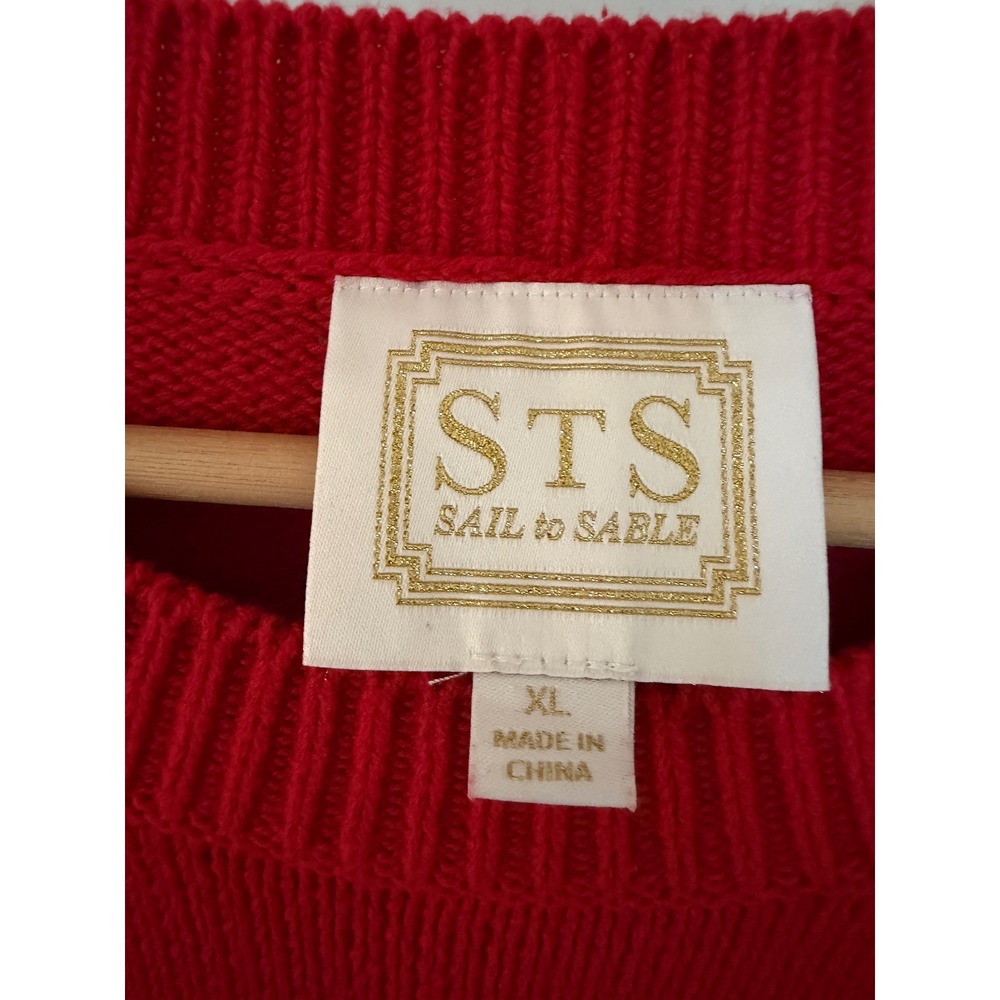 Sail to Sable Classic American Flag Sweater Red Cotton Blend XL Coastal Preppy - Picture 2 of 7